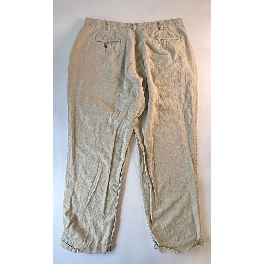 Salute Oleg Cassini Vintage Linen Cotton Pleated Pants 38x30 Khaki Tan Cuffed